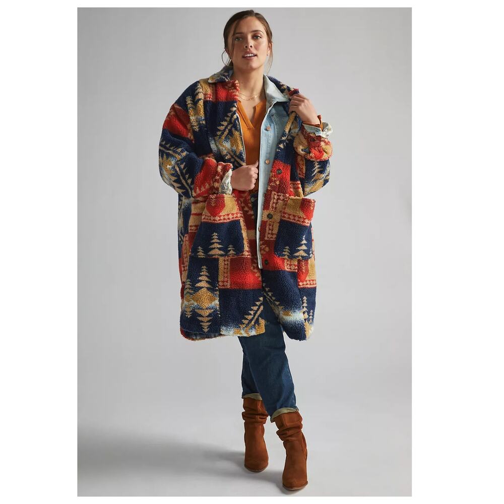 Anthropologie Pilcro Leopard Sherpa Duster